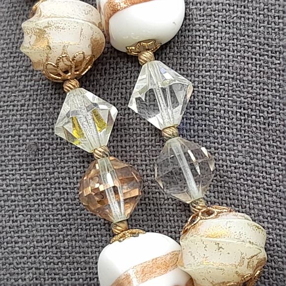 Vintage 1950s Art Glass Beaded Necklace with Aurora Borealis Crystals, 19 Inches - Picture 3 of 13